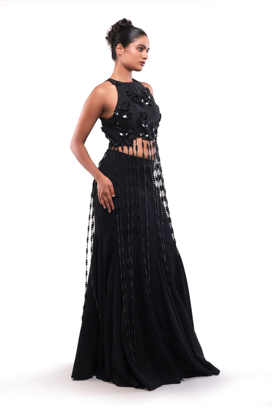BLACK SILENT DOWNPOUR SKIRT SET
