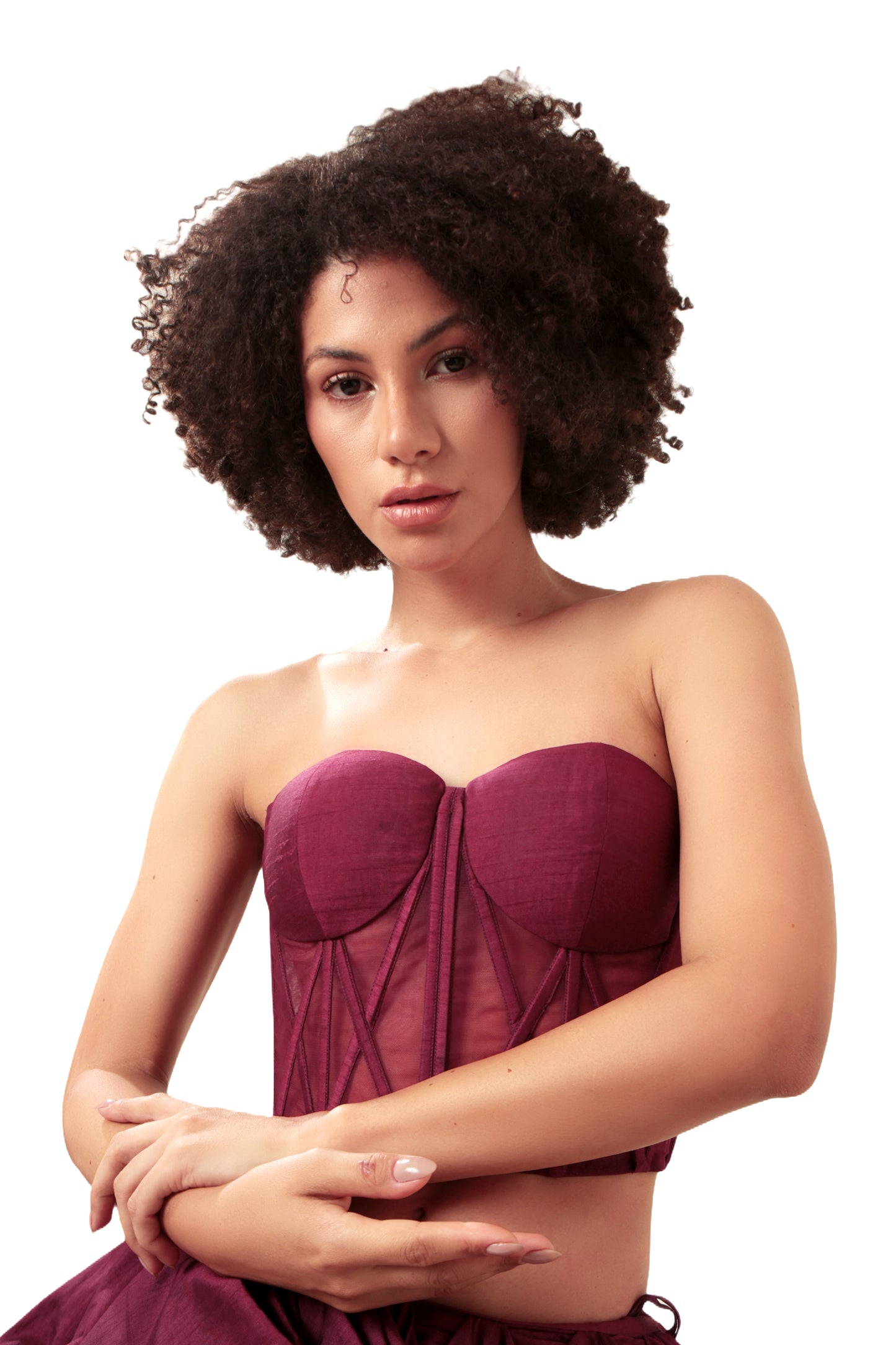 Modo Caldo dark purple silk net corset