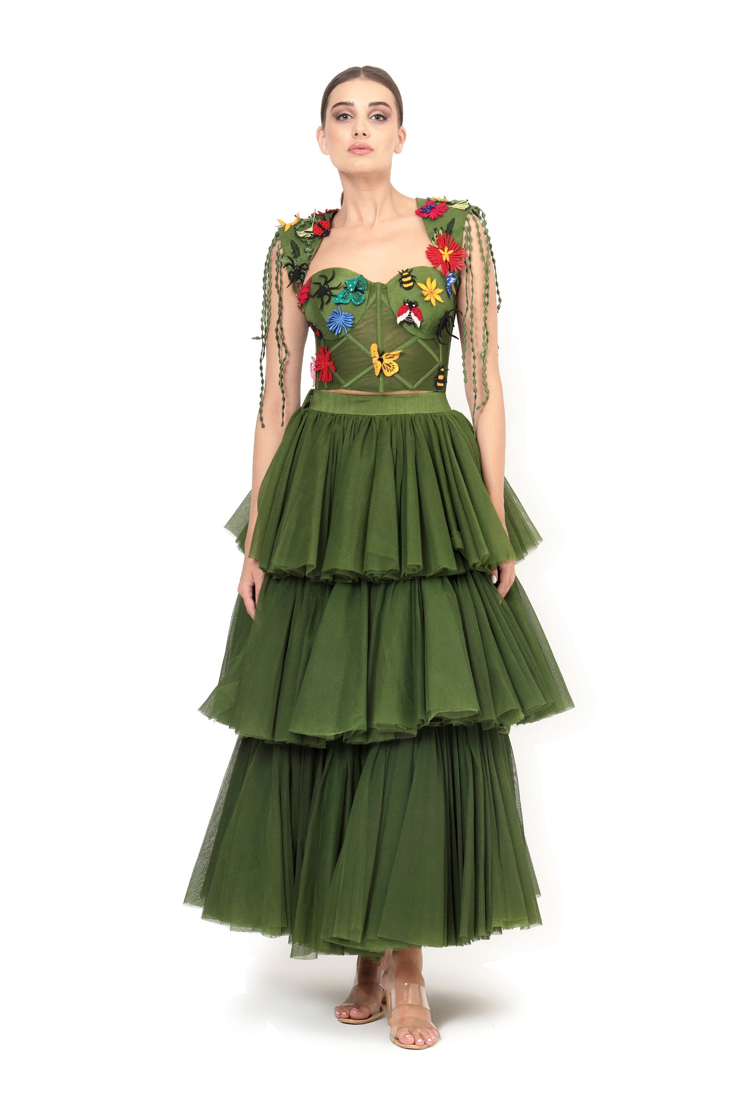 GREEN ILLUSION SKIRT SET
