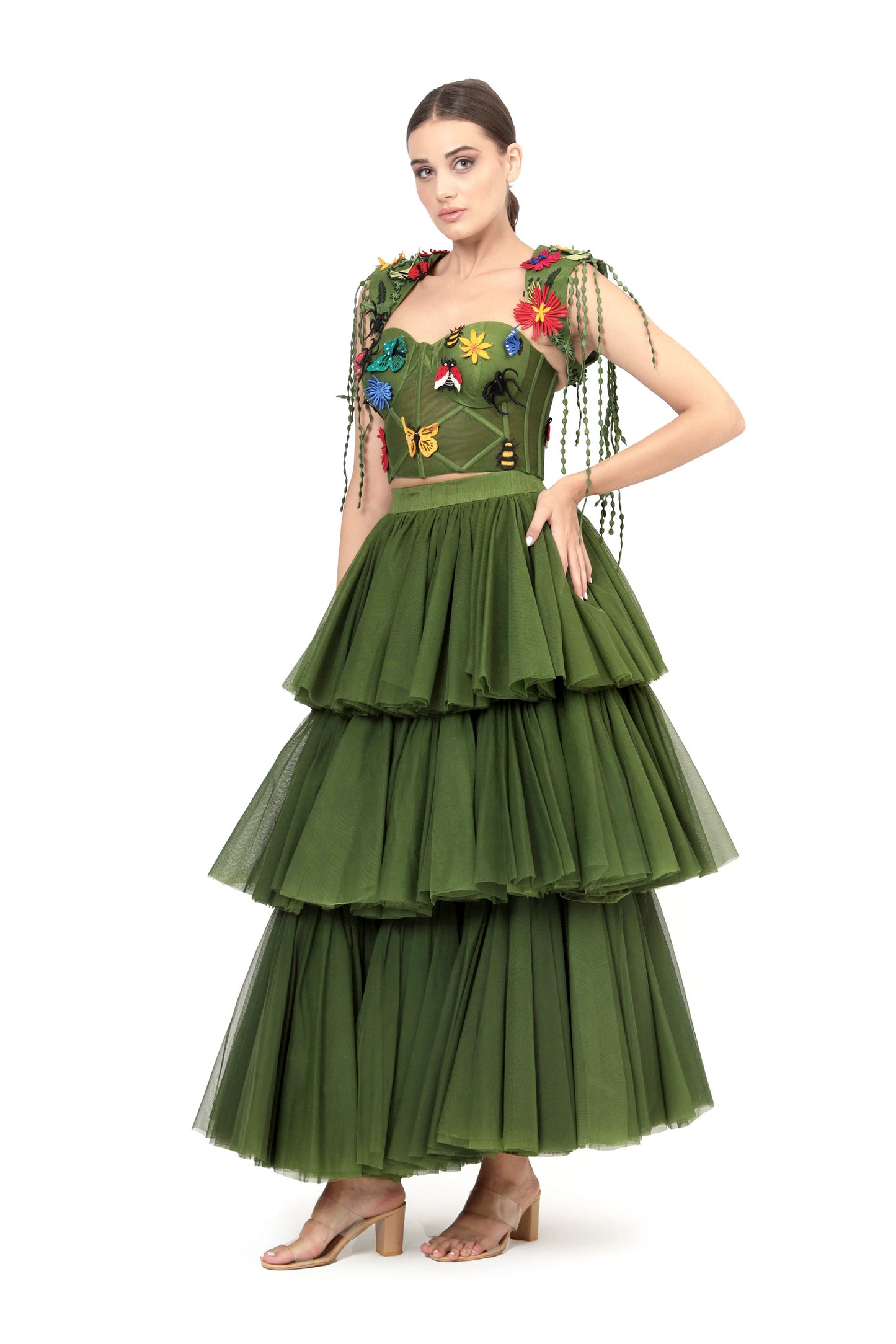 GREEN ILLUSION SKIRT SET