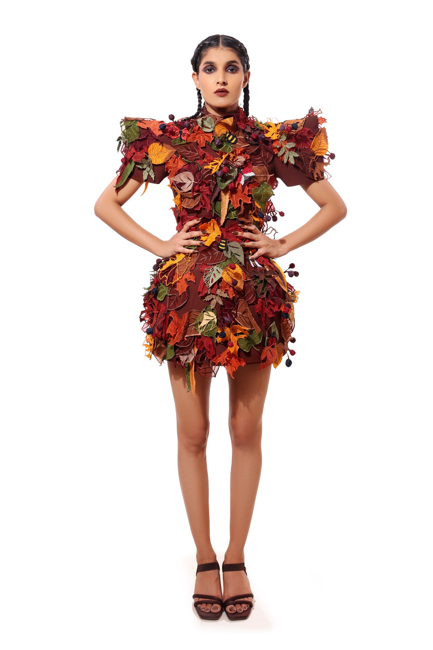 Modo Caldo Multi-colored avant garde dress with Modo Signature applique