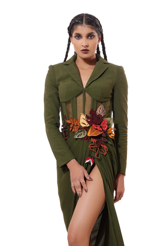 Modo Caldo Green Blazer Dress with Corset