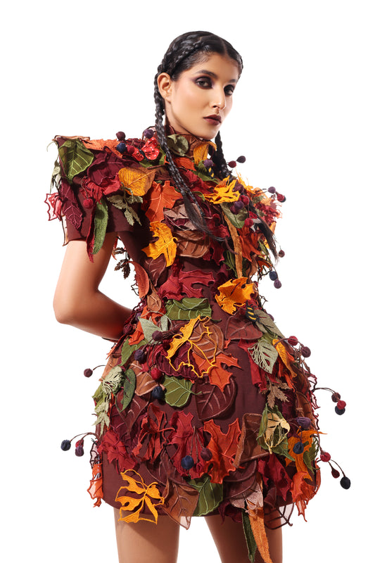 Modo Caldo Multi-colored avant garde dress with Modo Signature applique