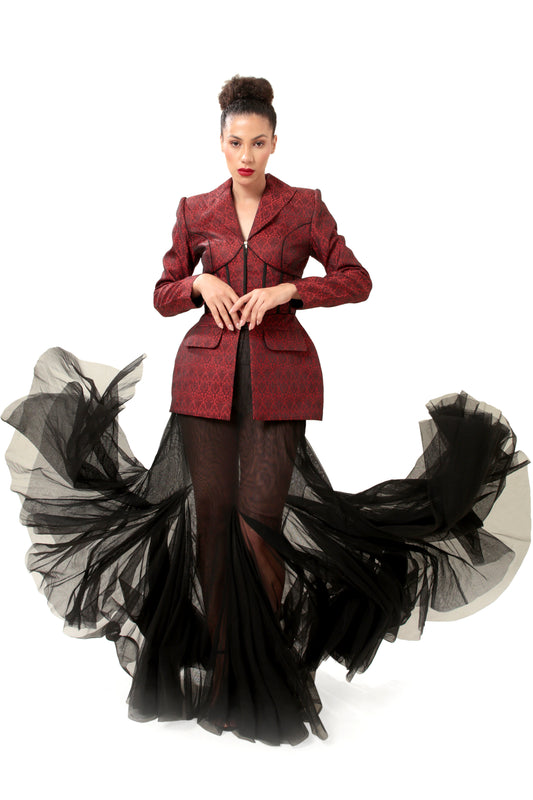 Modo Caldo black A-line sheer long net skirt for festive or evening or occasion wear