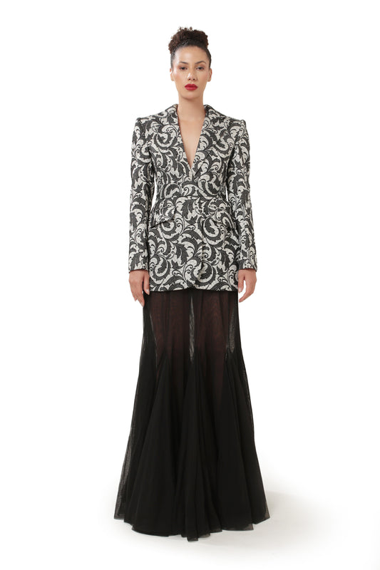 Modo Caldo black A-line sheer long net skirt for festive or evening or occasion wear