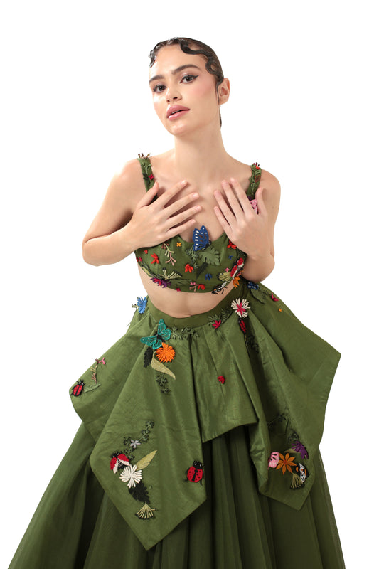 Modo Caldo Green Silk Embroidered blouse