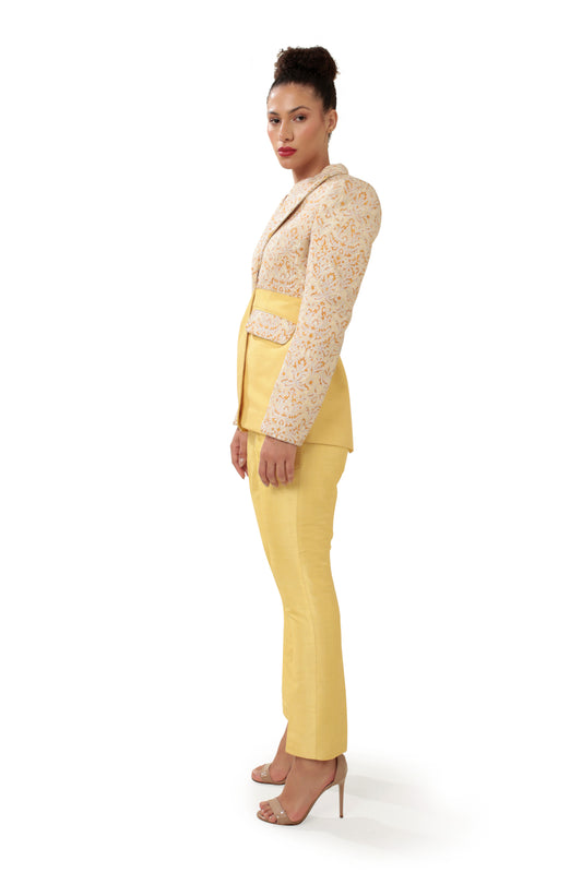 Modo Caldo Sustainable Silk Yellow Blazer with Pants