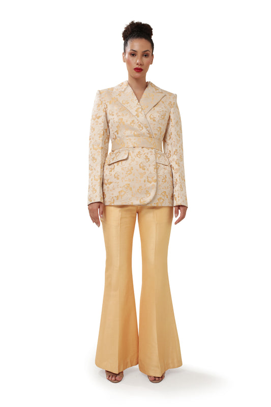 Modo Caldo Sustainable embroidered Silk Yellow Blazer