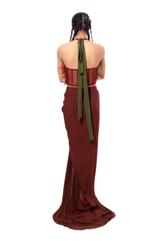 Modo Caldo brown drape skirt