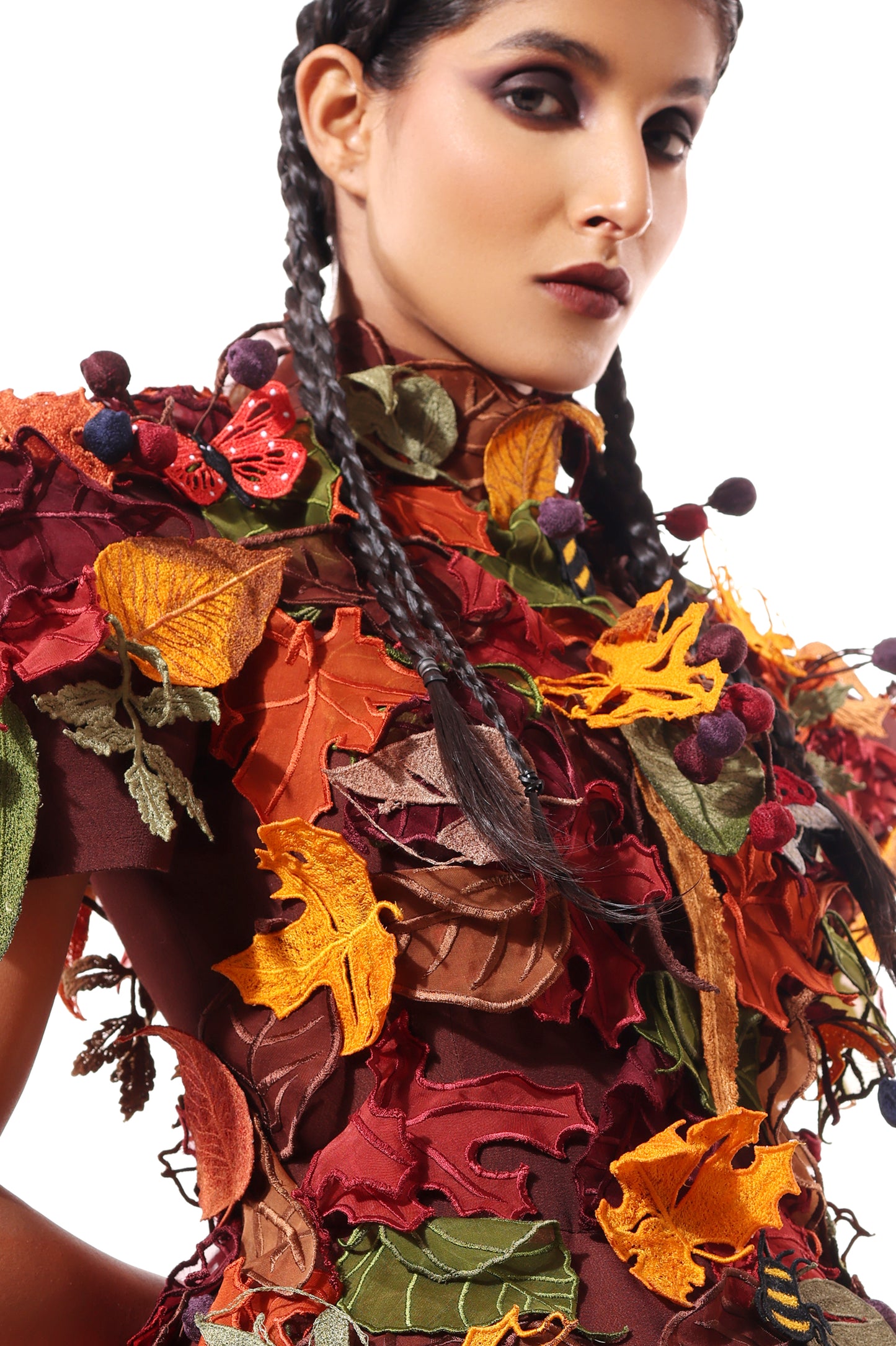 Modo Caldo Multi-colored avant garde dress with Modo Signature applique