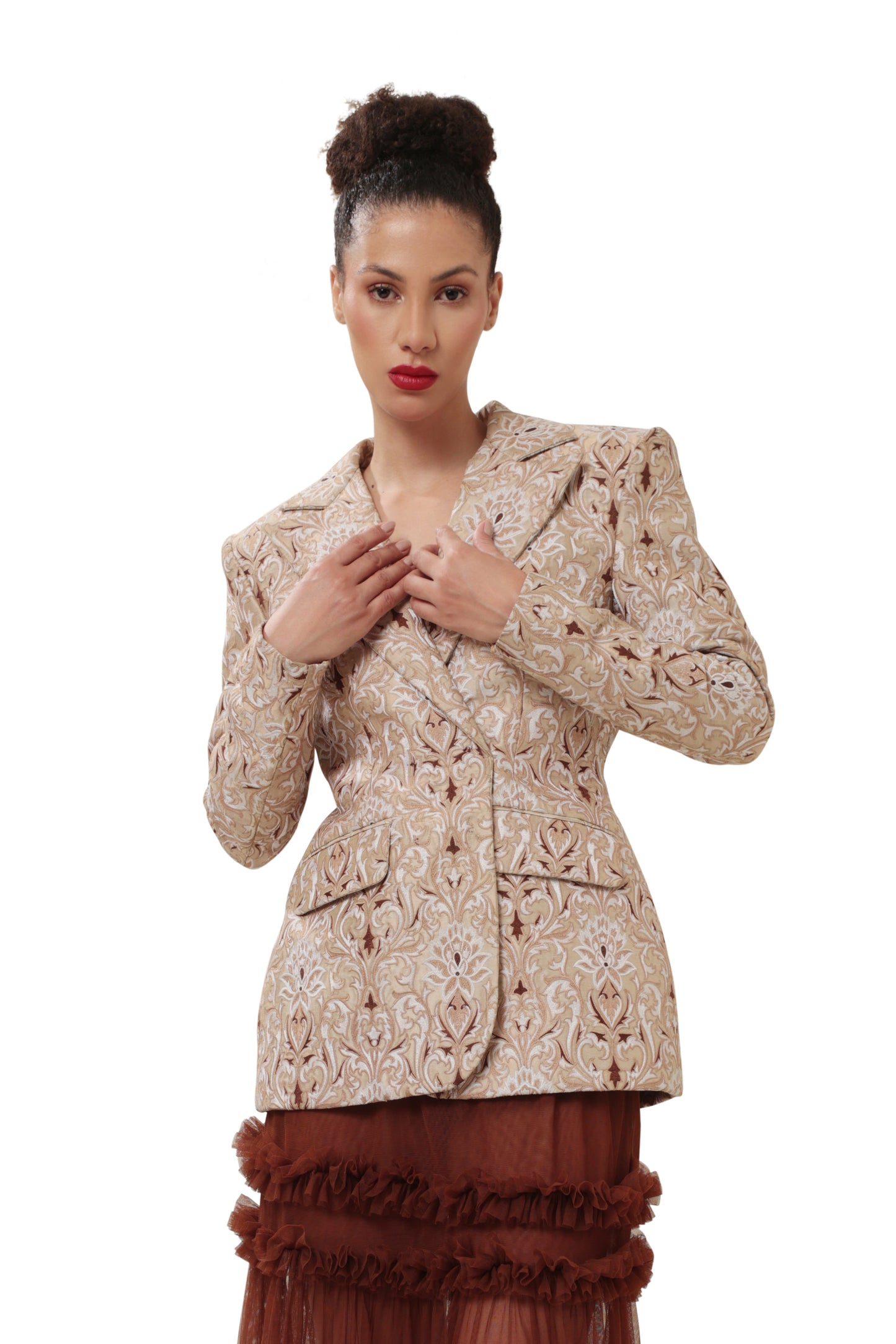Modo Caldo Sustainable Silk Brown White Blazer