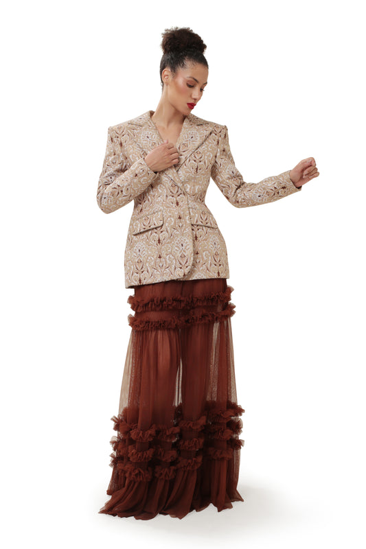 Modo Caldo Sustainable Silk Brown White Blazer