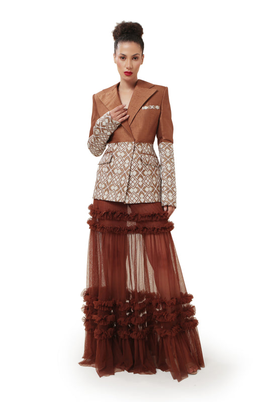 Modo Caldo Sustainable Silk Brown White Blazer