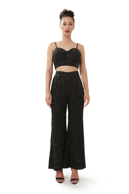 Modo Caldo embroidered black crop top for evening and party wear