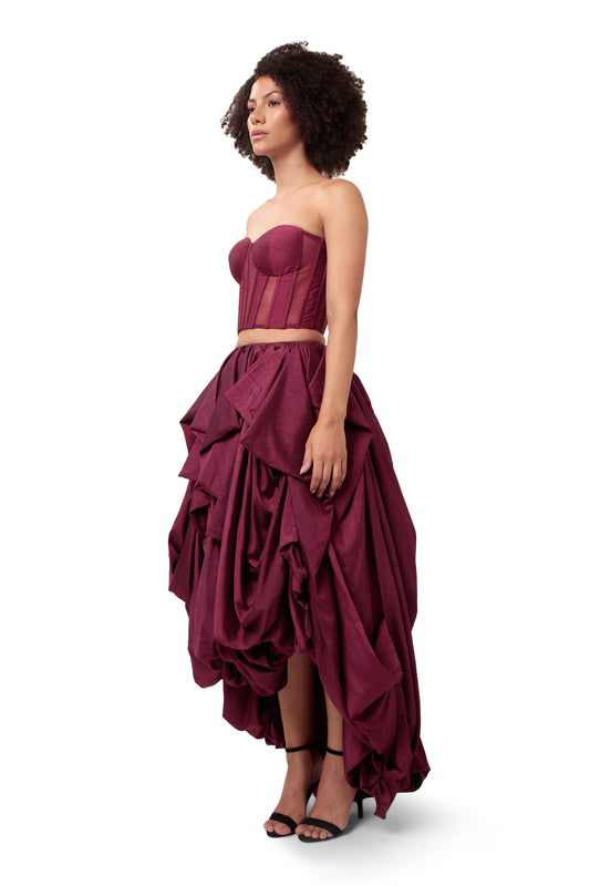 Modo Caldo dark purple silk net sheer corset with bubble skirt