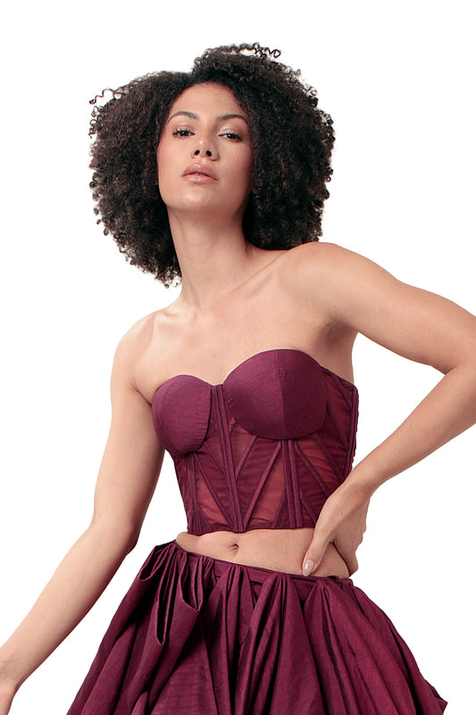 Modo Caldo dark purple silk net corset