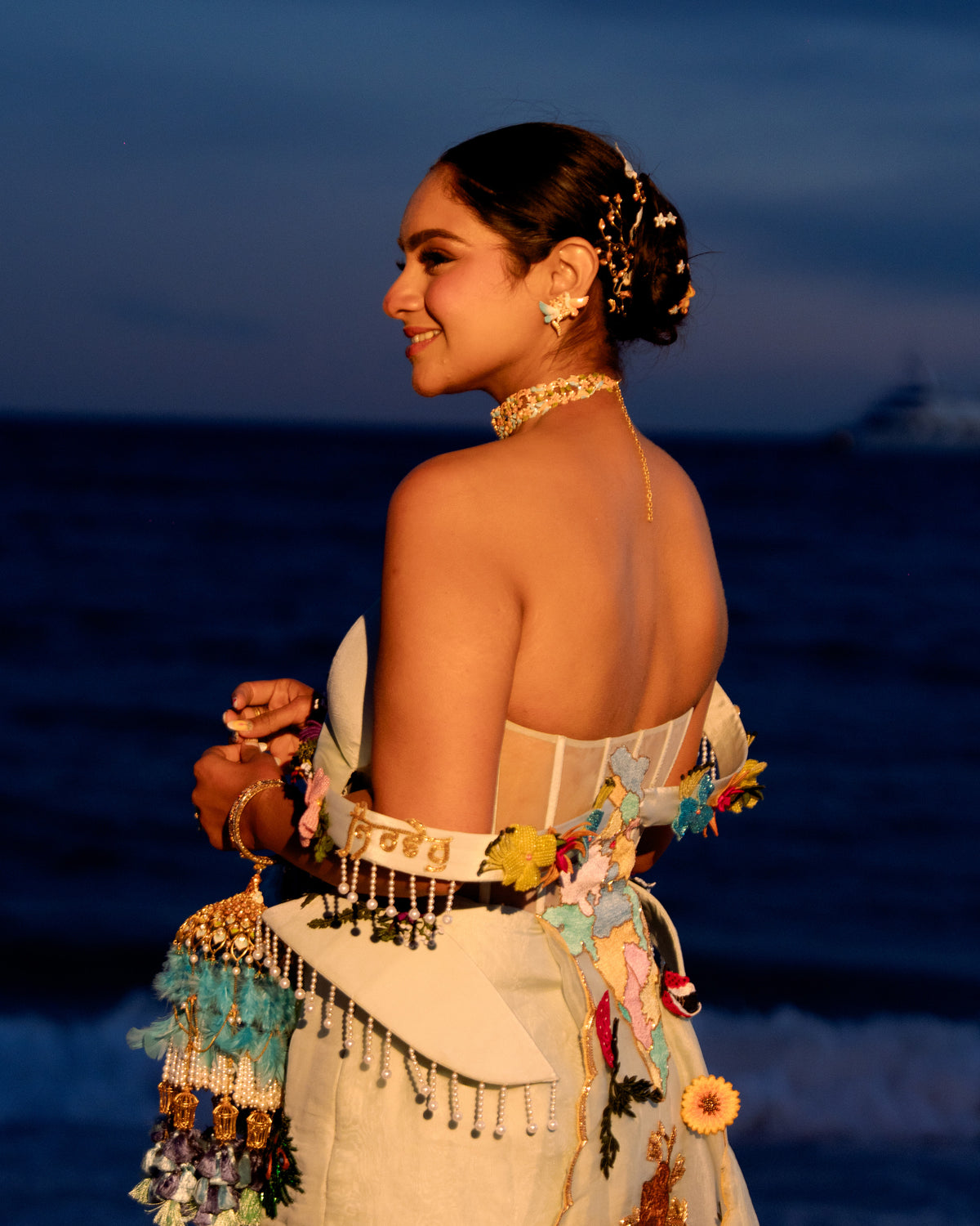 Back view of Natkhat Zindagi corset with tassel fringe at Cannes