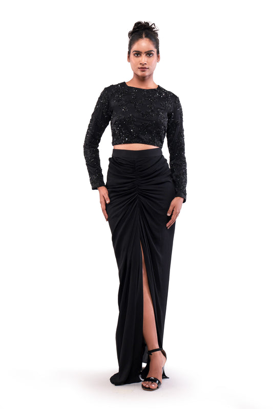 BLACK ASHEN GLASS SKIRT SET