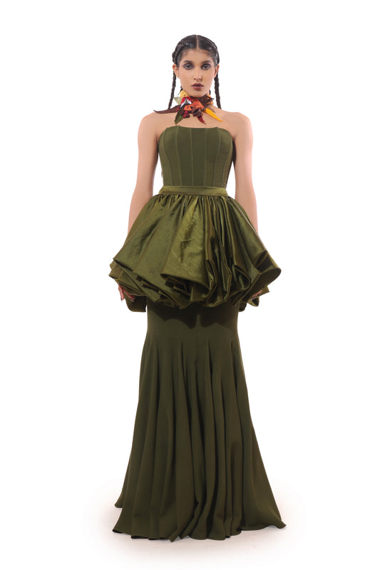 GREEN OLIVE GROVE CORSET TOP