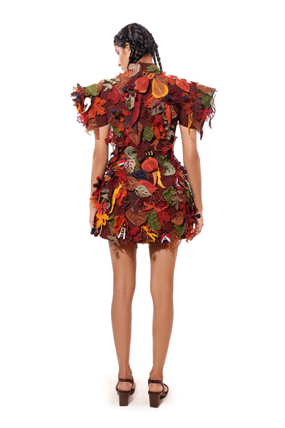 Modo Caldo Multi-colored avant garde dress with Modo Signature applique