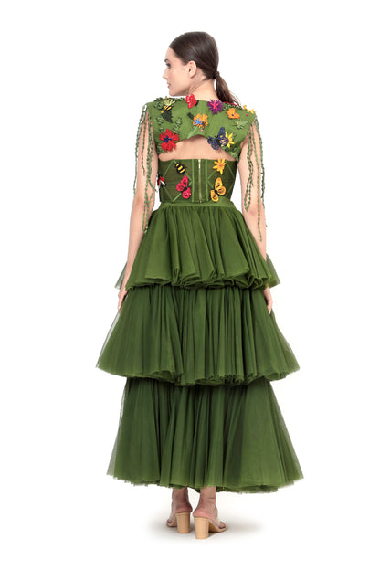 GREEN ILLUSION SKIRT SET