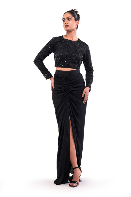BLACK ASHEN GLASS SKIRT SET