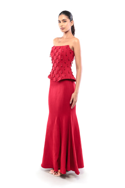 RED UNDYING DESIRE SKIRT SET