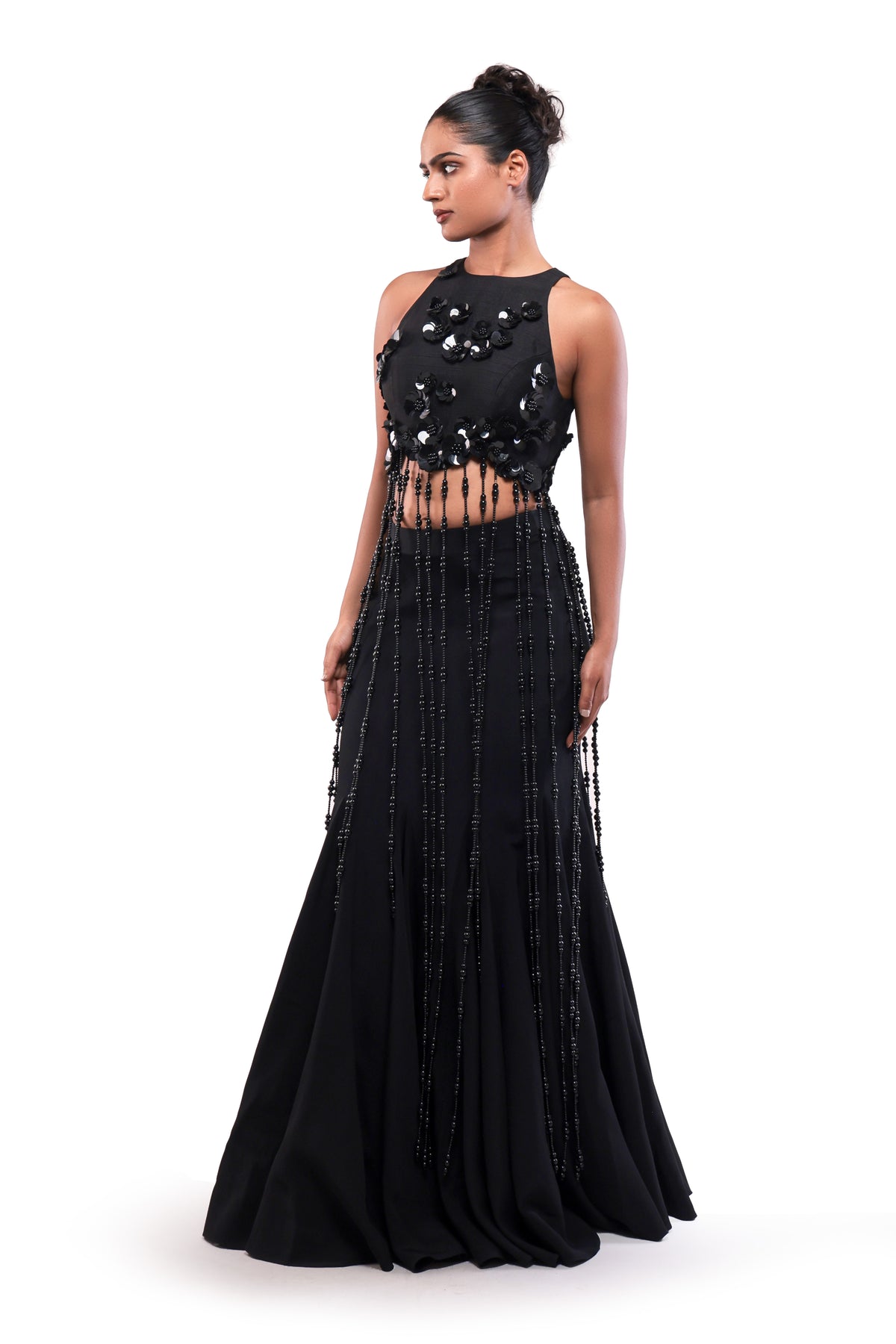 BLACK SILENT DOWNPOUR SKIRT SET