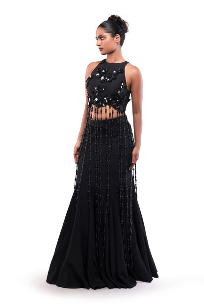 BLACK SILENT DOWNPOUR SKIRT SET