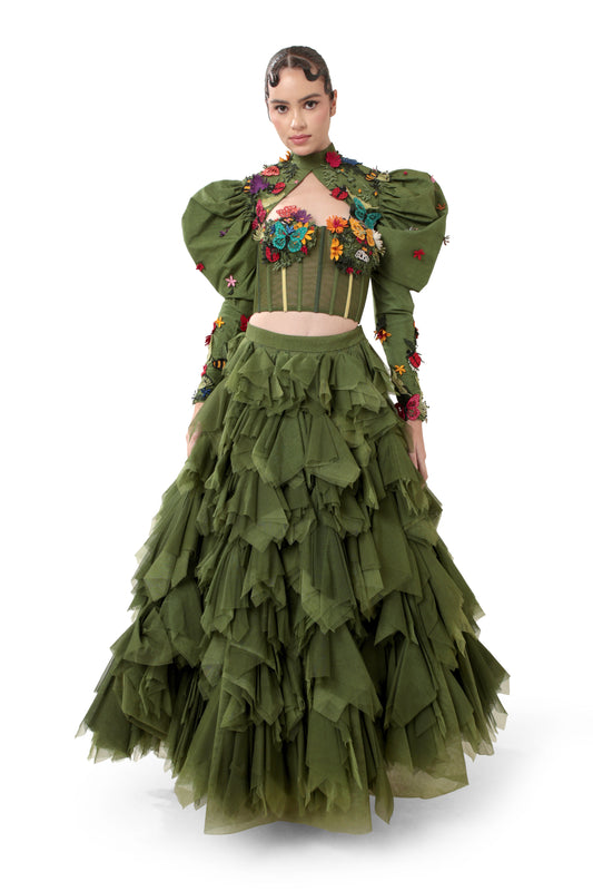 GREEN FANTASY LEHENGA SET