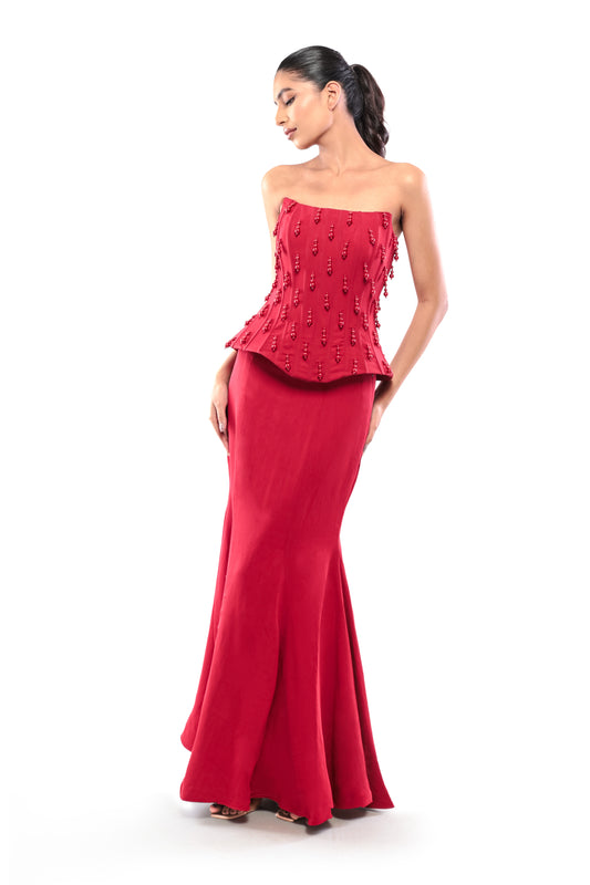 RED UNDYING DESIRE SKIRT SET