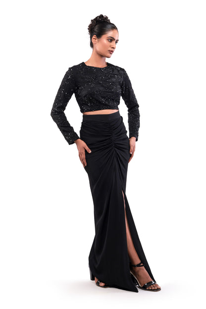 BLACK ASHEN GLASS SKIRT SET