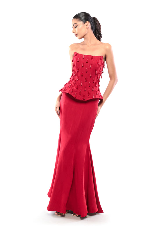 RED UNDYING DESIRE SKIRT SET
