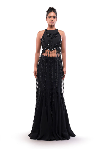 BLACK SILENT DOWNPOUR SKIRT SET