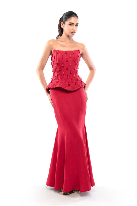 RED UNDYING DESIRE SKIRT SET