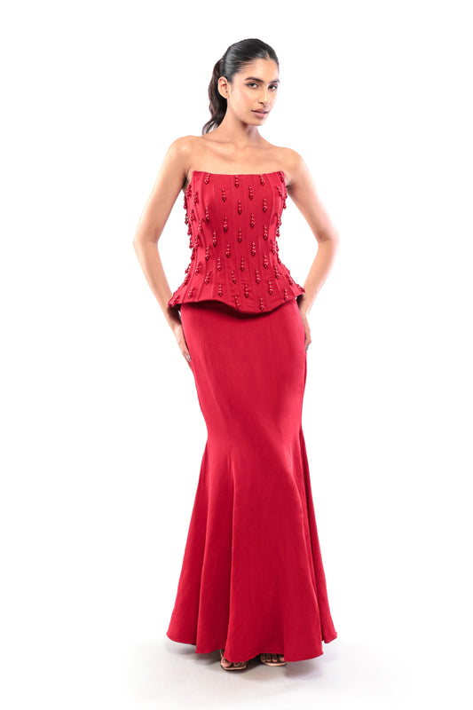 RED UNDYING DESIRE SKIRT SET