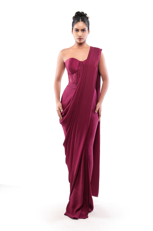 WINE SCULPTED SAREE
