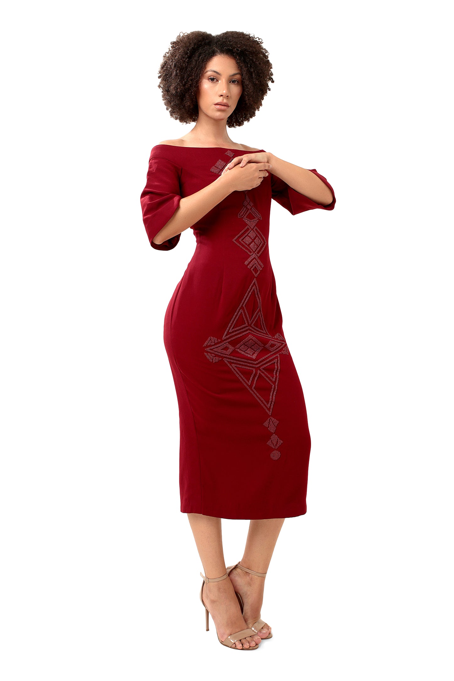 RED SHARP CUSP DRESS