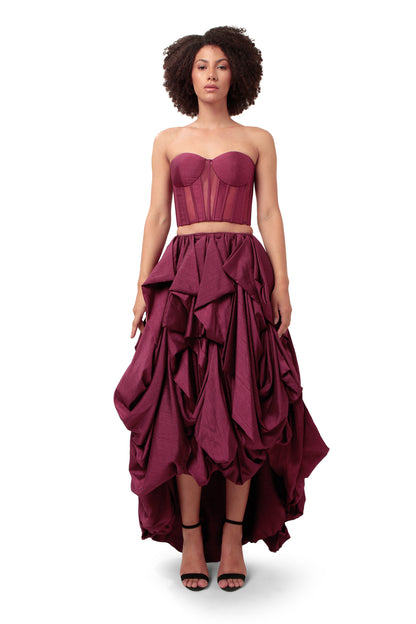 Modo Caldo dark purple silk net sheer corset with bubble skirt 
