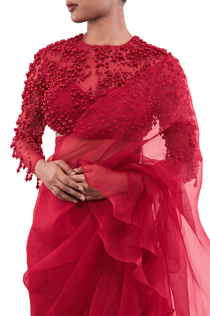 RED FOREVER ETCHED SAREE