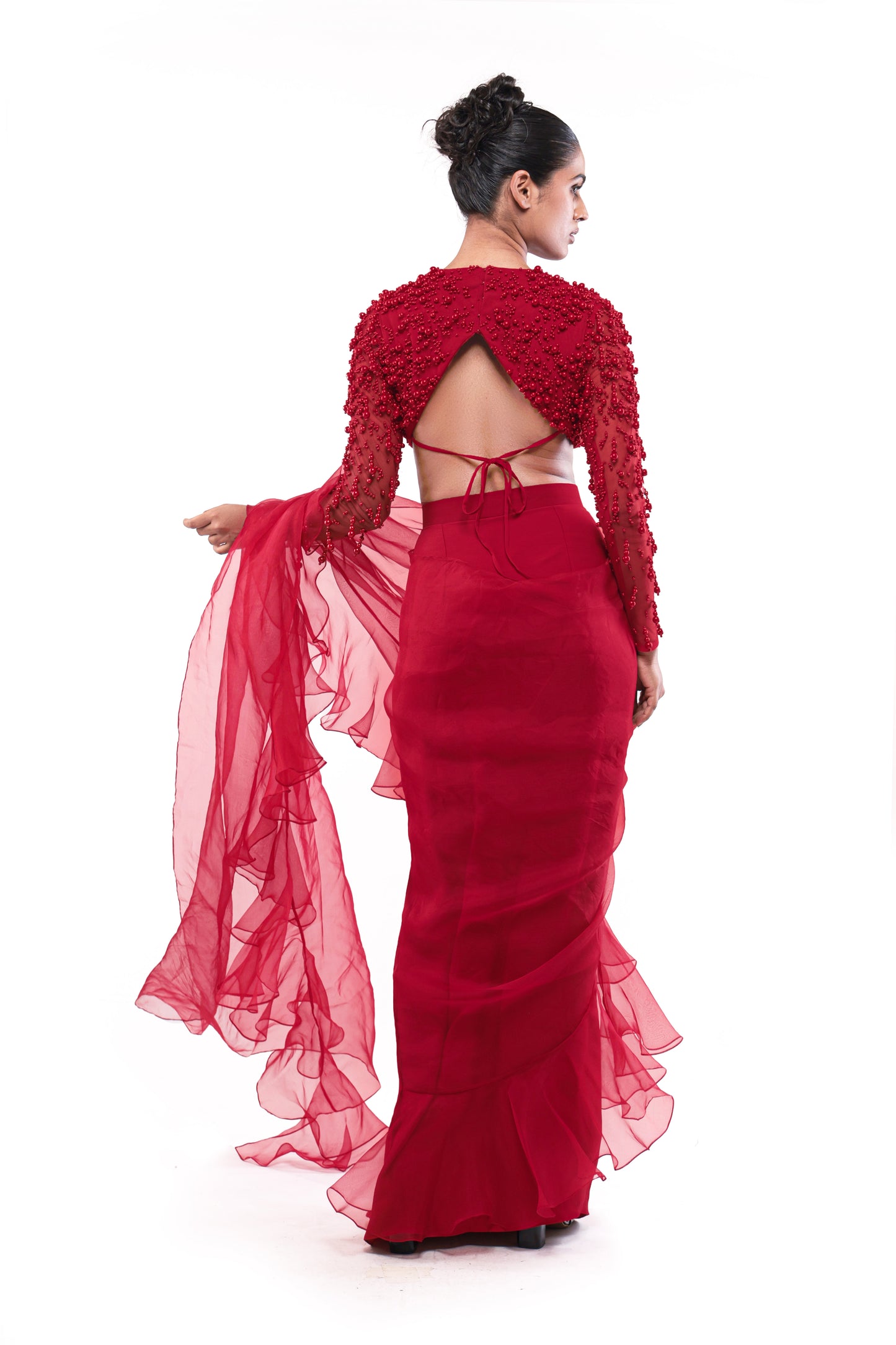 RED FOREVER ETCHED SAREE