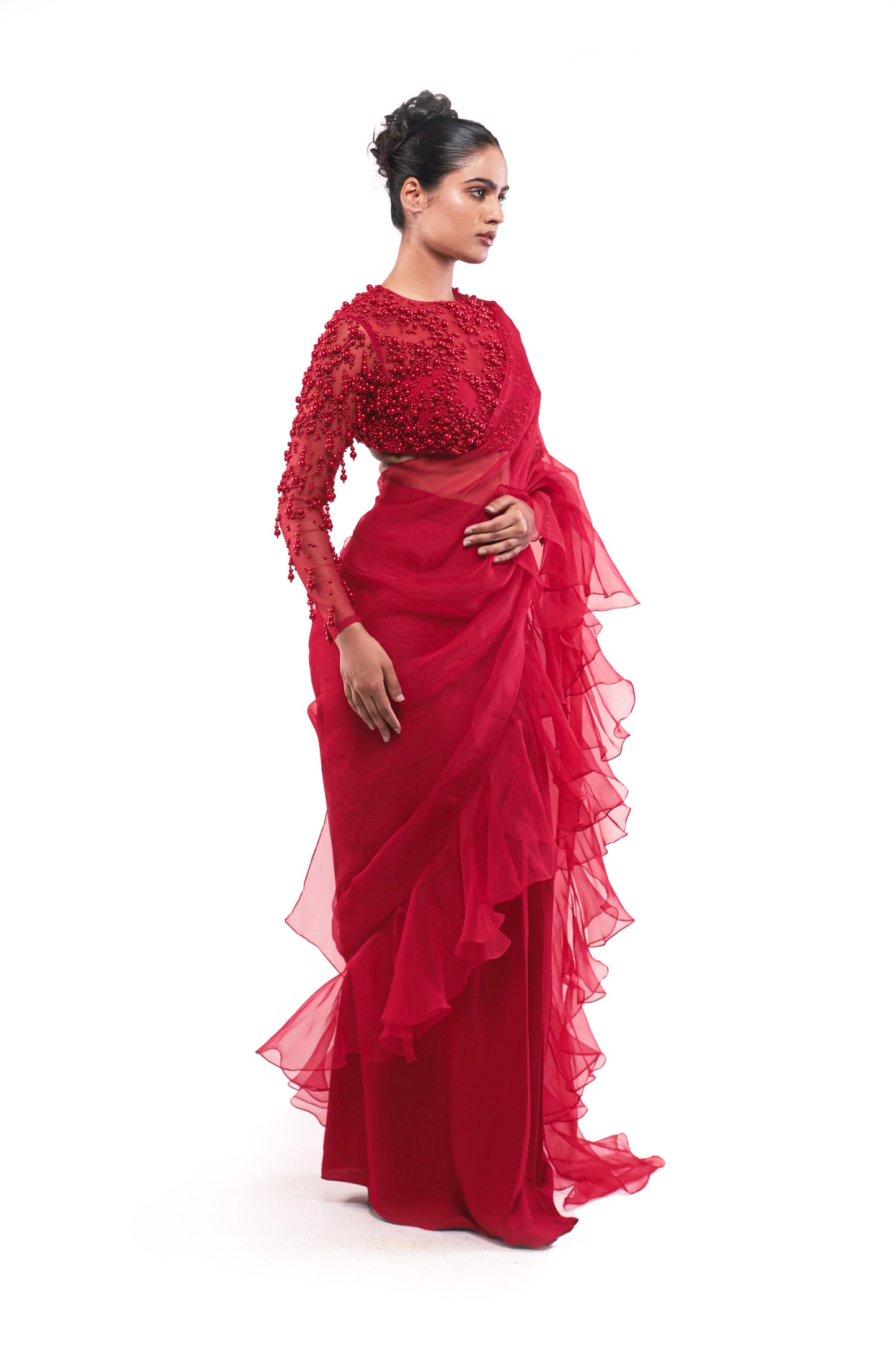 RED FOREVER ETCHED SAREE