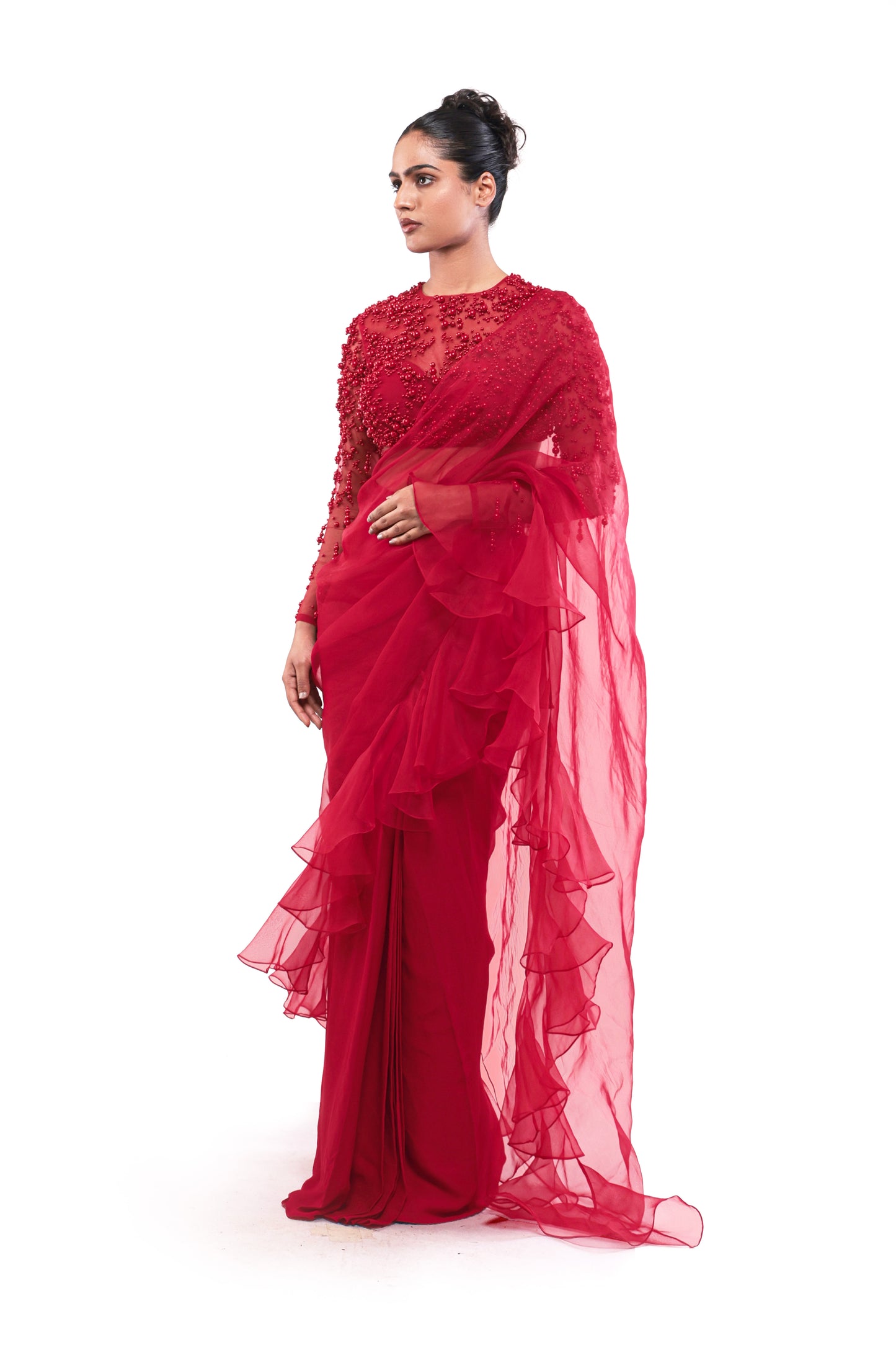 RED FOREVER ETCHED SAREE