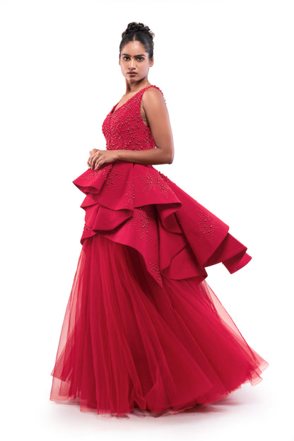 RED UNIFIED HEART SKIRT SET